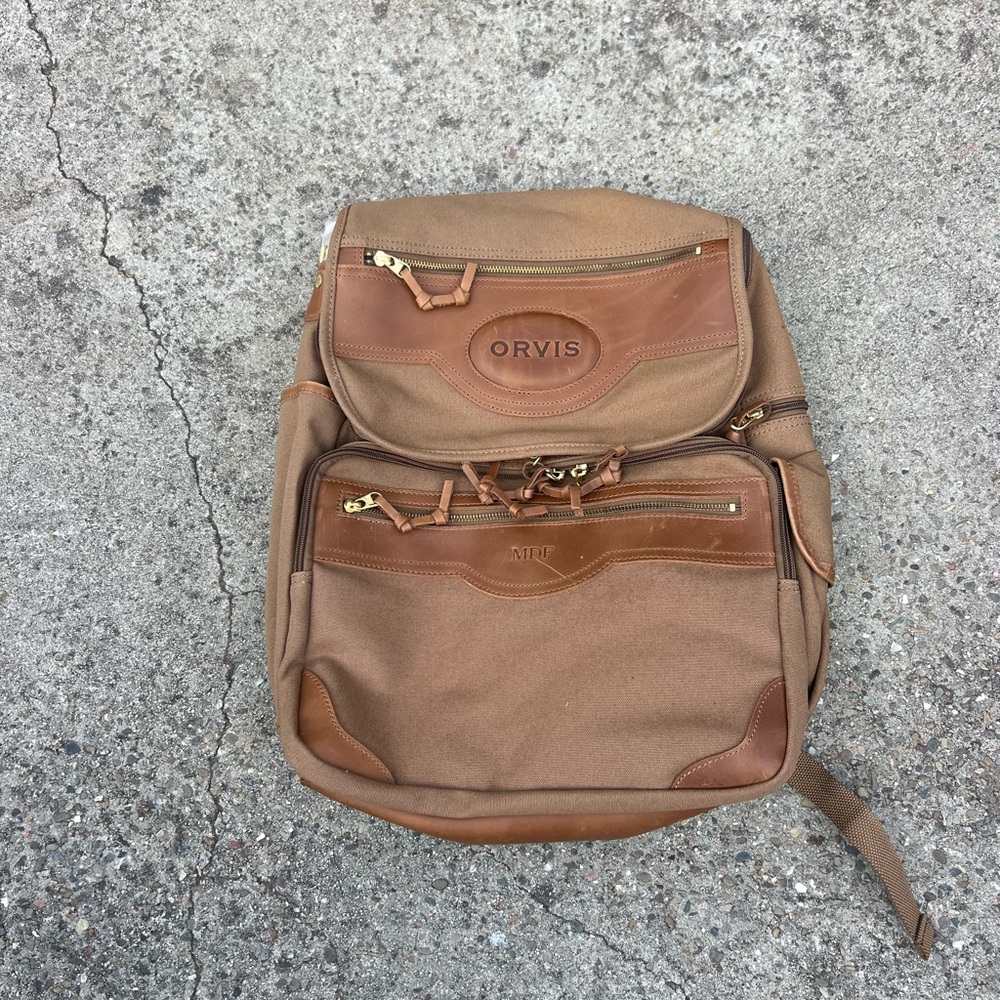 Orvis canvas Men's Backpack with leather trim
